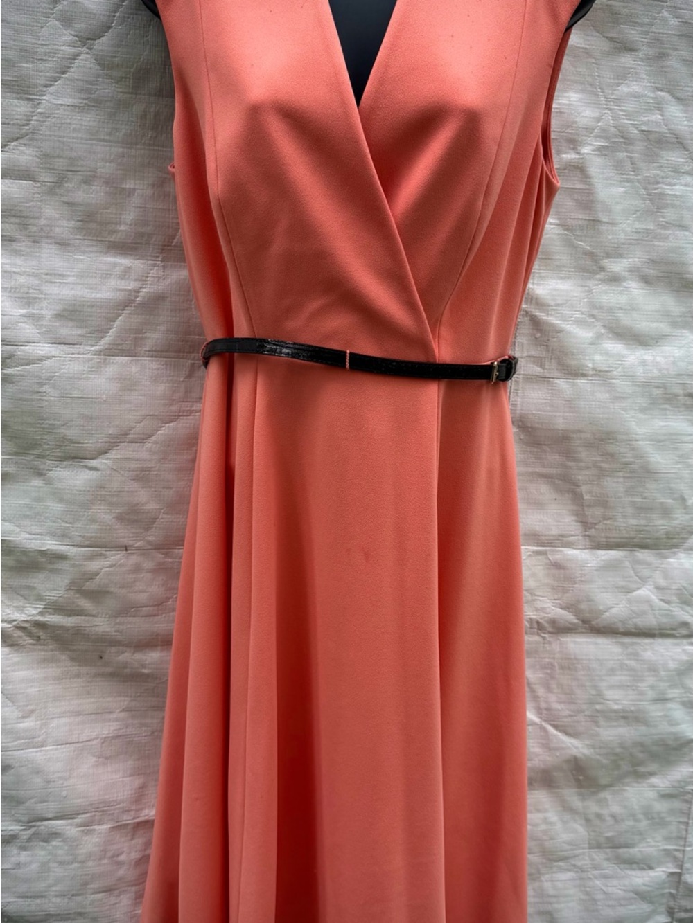 Calvin Klein Coral Midi Dress with Slim Black Belt